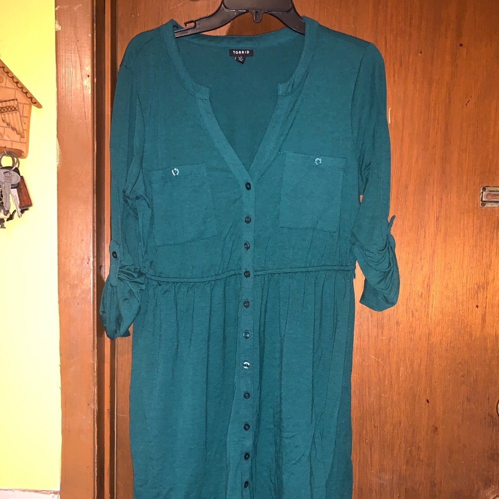 Torrid Dress Buttoned Green